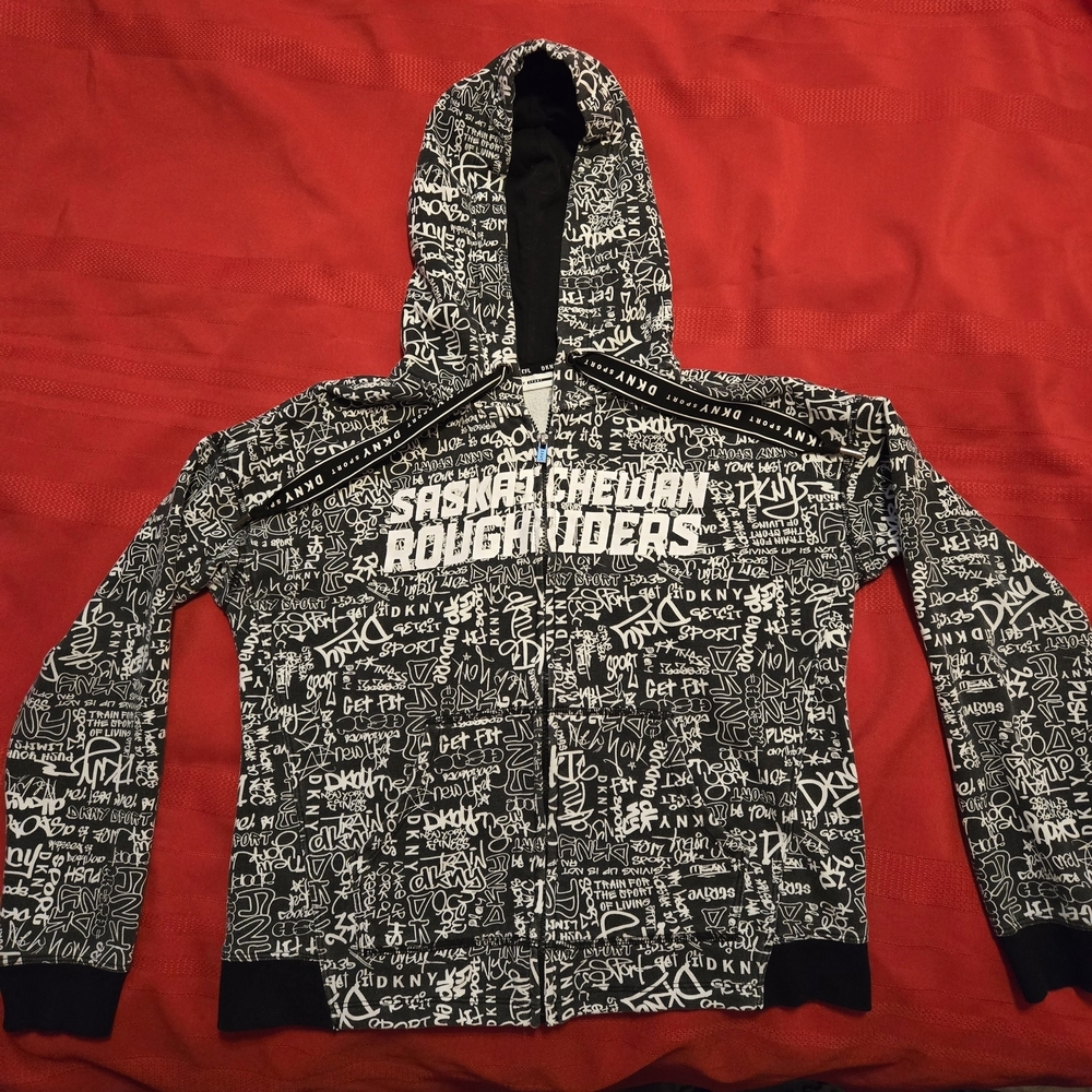 DKNY Saskatchewan Roughriders Black and White Hooded Jacket